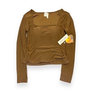 Derek Heart Chocolate Brown Long Sleeve Crop Top With Bust Cups NWT L